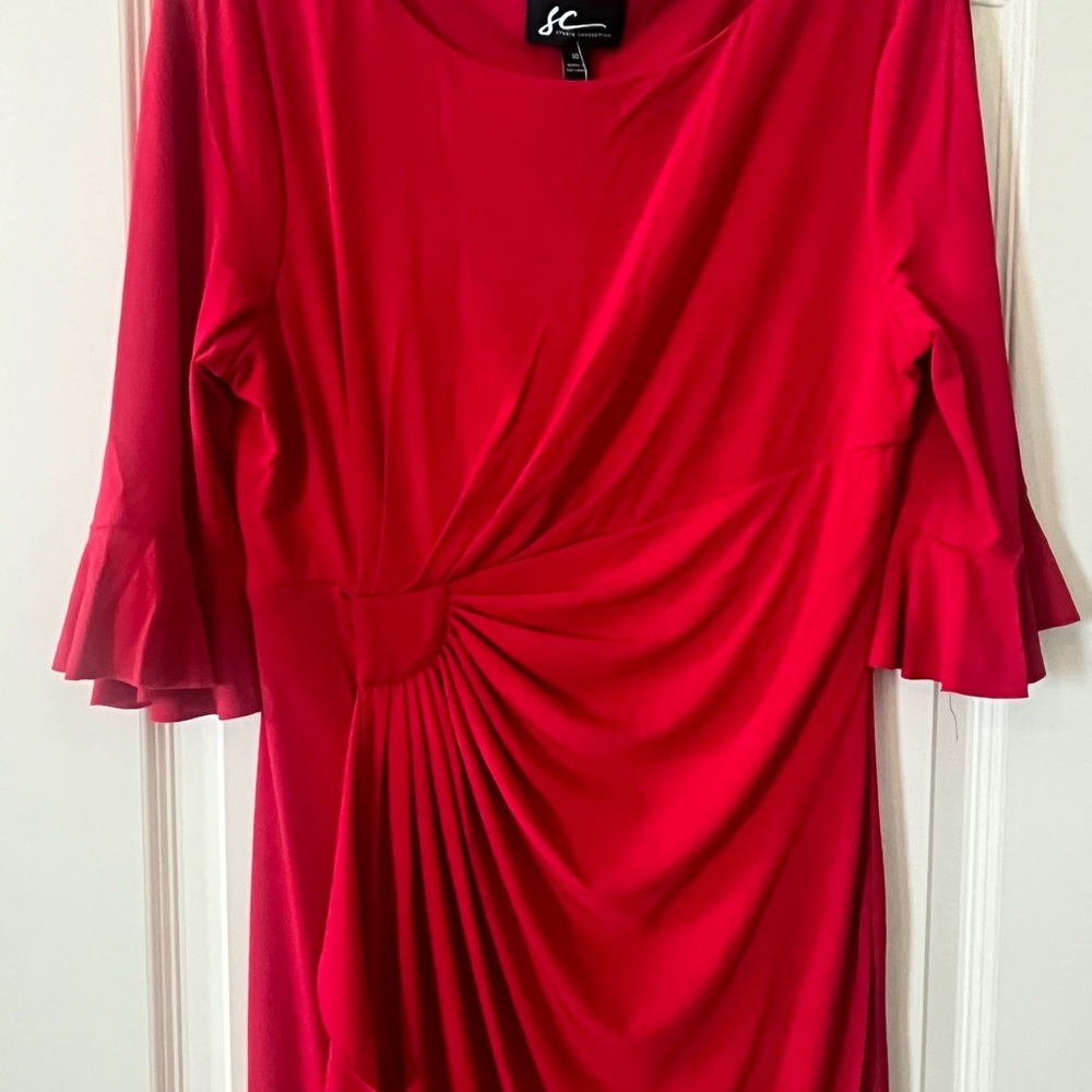 Studio Connection Elegant Red Twist-Detail Women’s Ruffle Sleeve Dress Size 10 - Picture 10 of 16